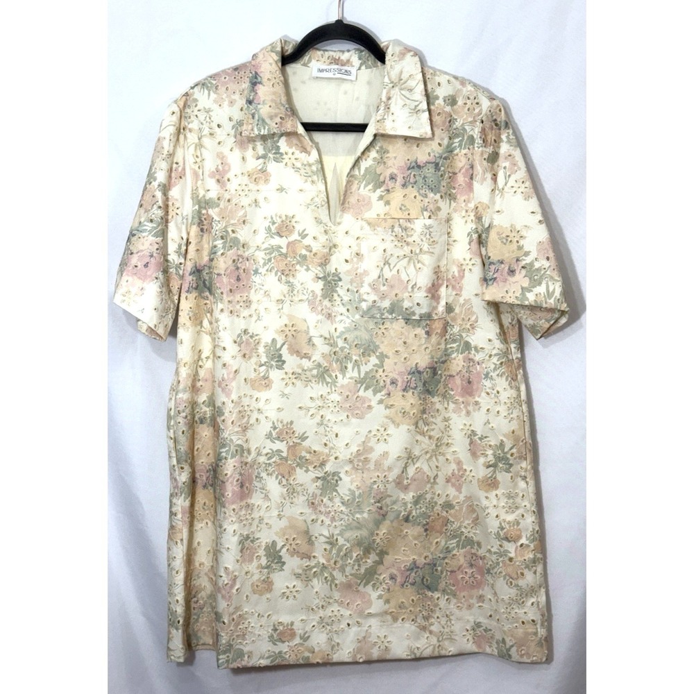 Impressions Boutique Ivory Floral Eyelet Shift Dress Womens Size L